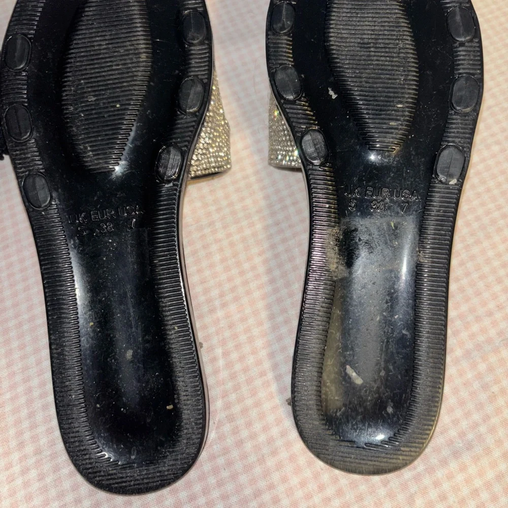 Forever 21 Silver Rhinestone Buckle Slide Sandals *worn off spots. - Picture 3 of 5